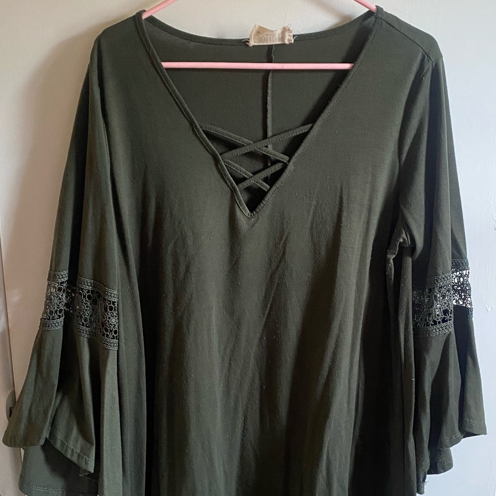 Just Found XL Olive Green Lace Sleeve Dress